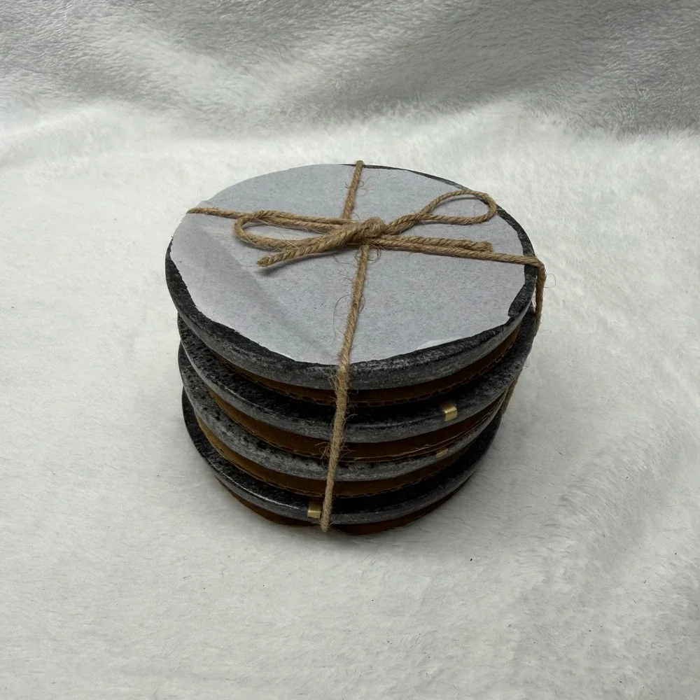 Threshold set of 4 Round Marble Coasters with Gold Inlay